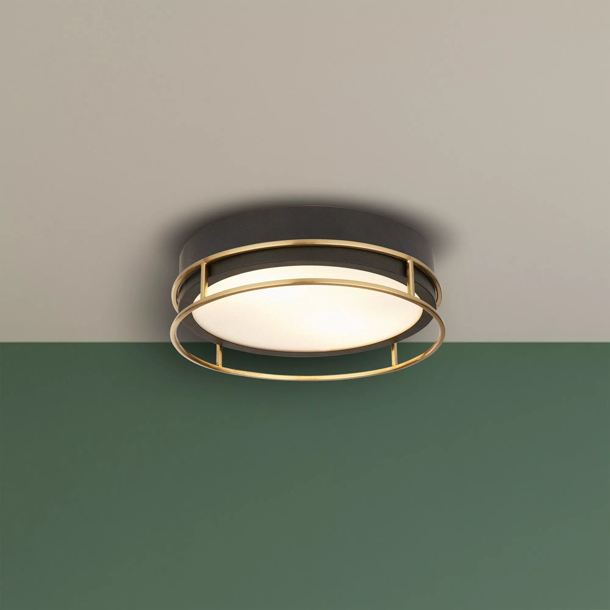Phoenix 2/3Lt Flush Light- Black, Brass/Chrome  Metal & Frosted Glass