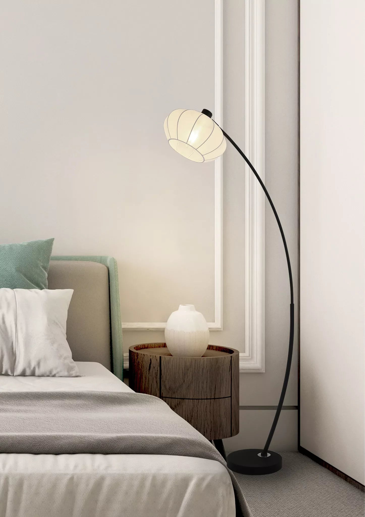 Radiant 1Lt Floor Lamp- Black Metal with Soft Fabric Shade