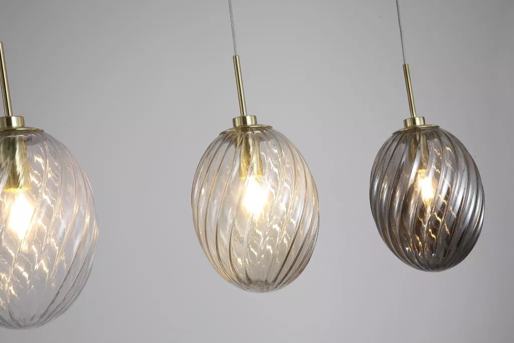 Whirl 3Lt/5Lt  Bar Pendant- Satin Brass w Multi Coloured Glass