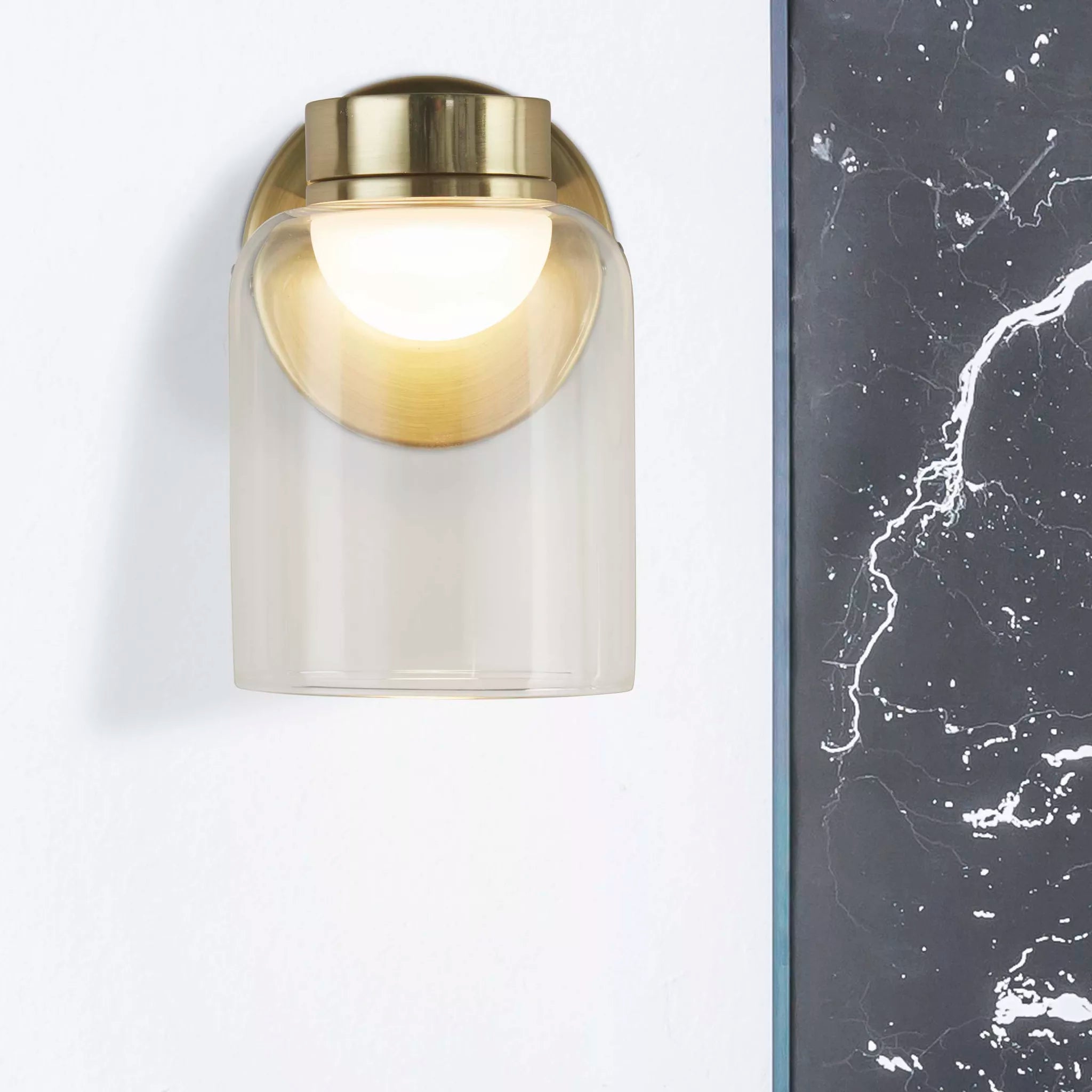 Highball LED Wall Light- Satin Brass & Clear Glass