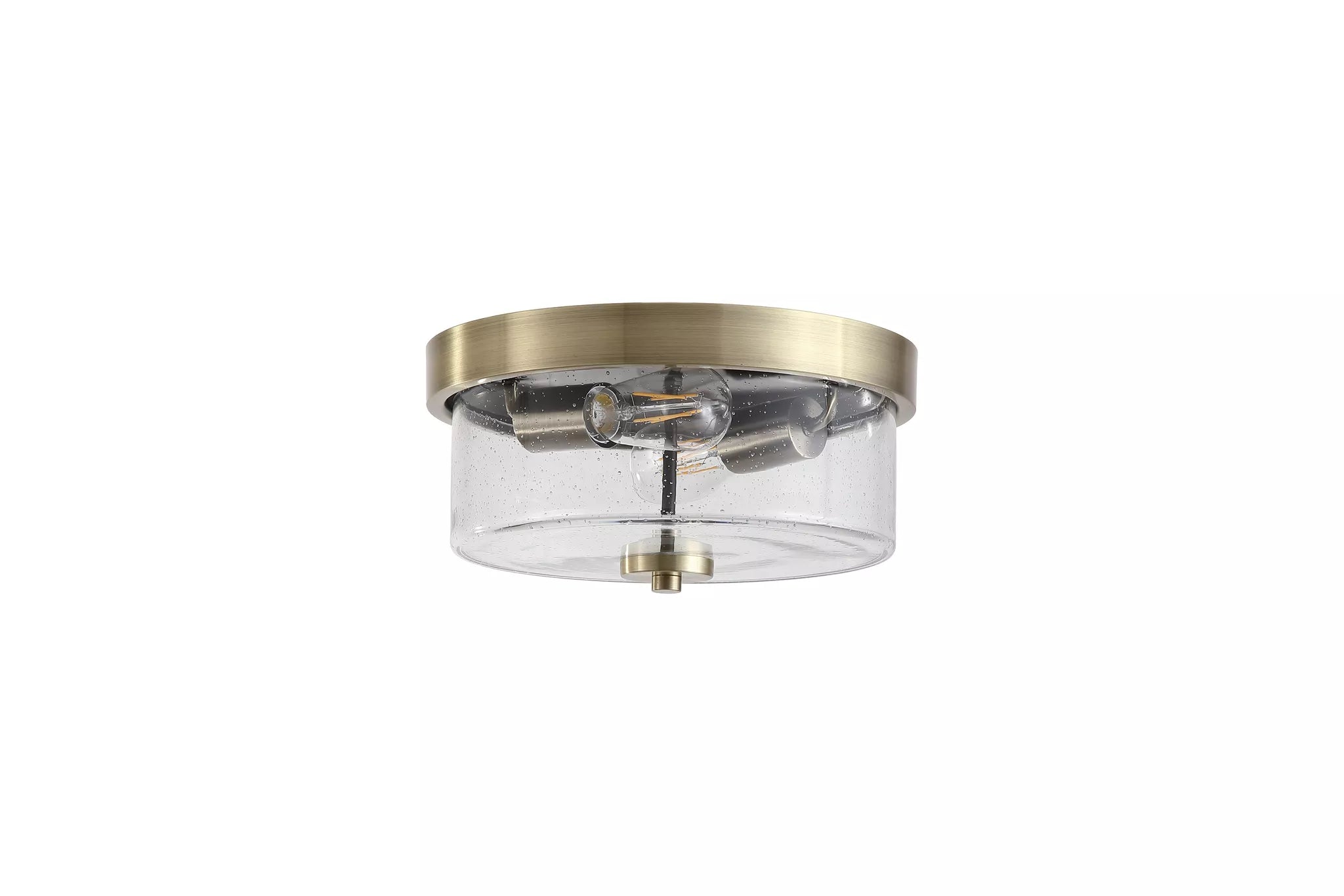 Preston 2Lt Flush Light- Satin Silver/ Antique Brass with Seeded Glass