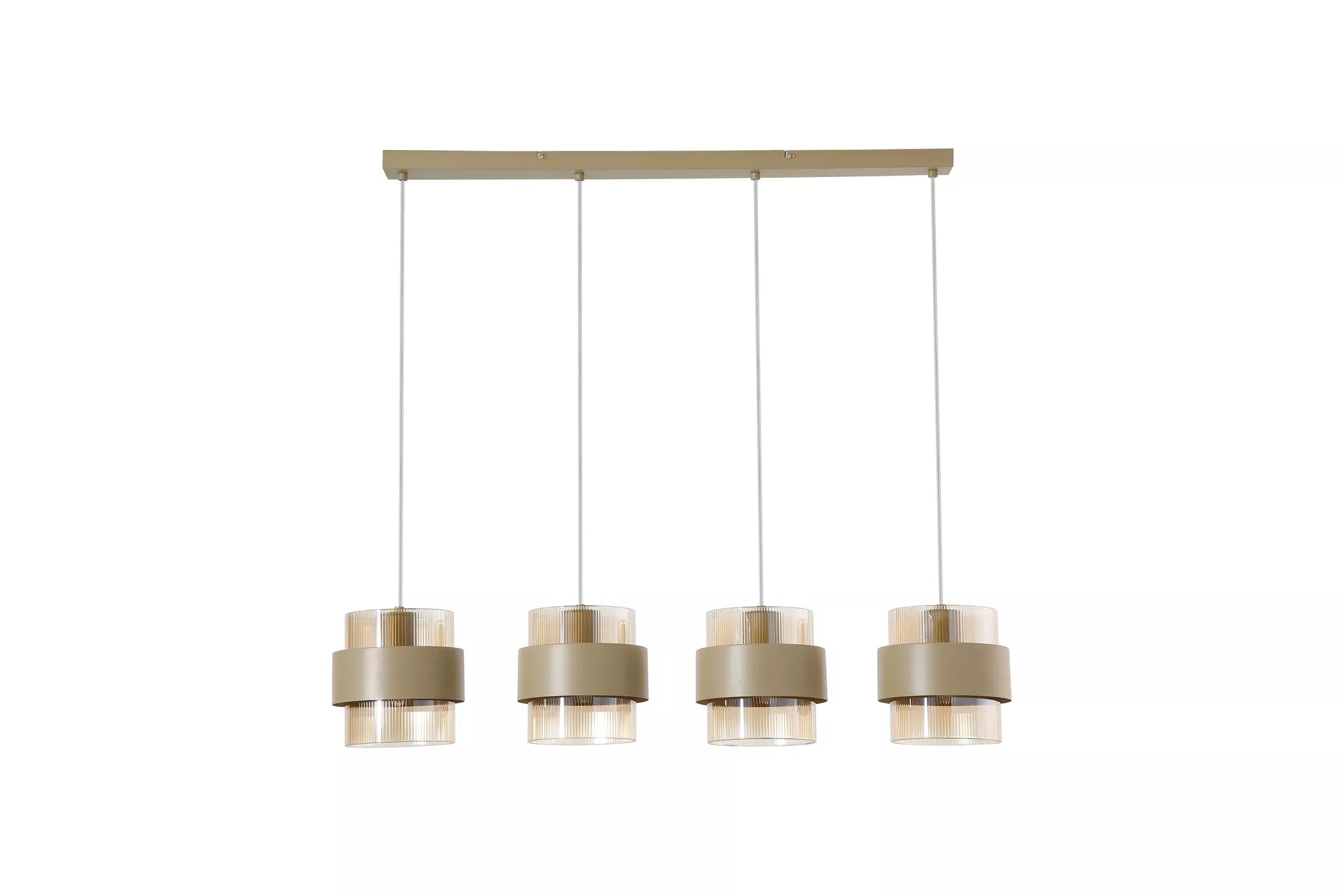 Royal 4Lt Bar Pendant- Sand w Amber Ribbed Glass