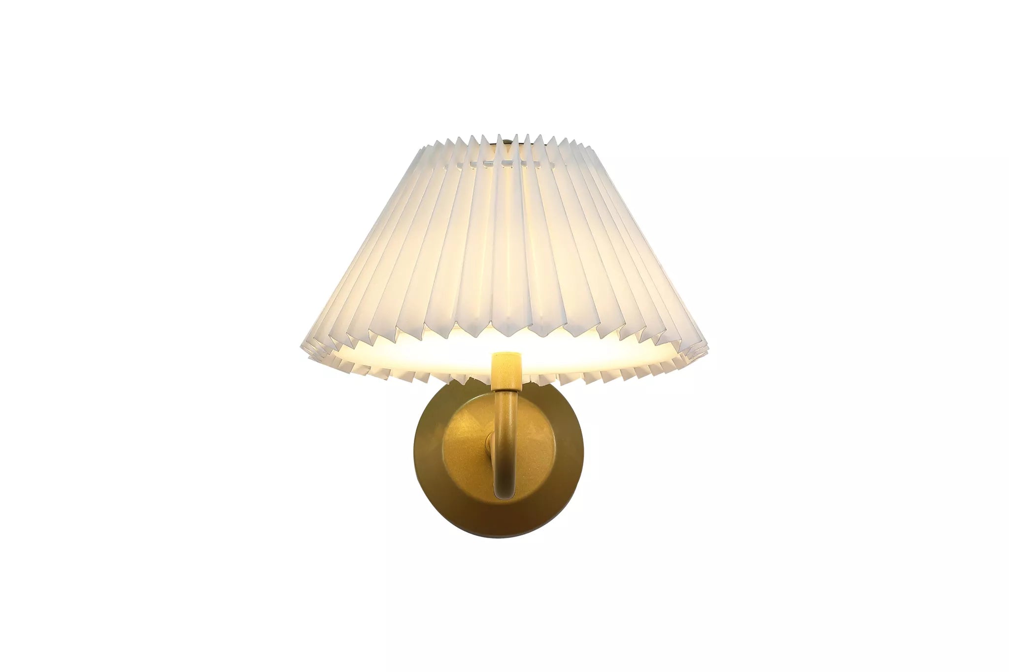 Danish Rechargeable Wall Light- Gold Metal with White Pleate