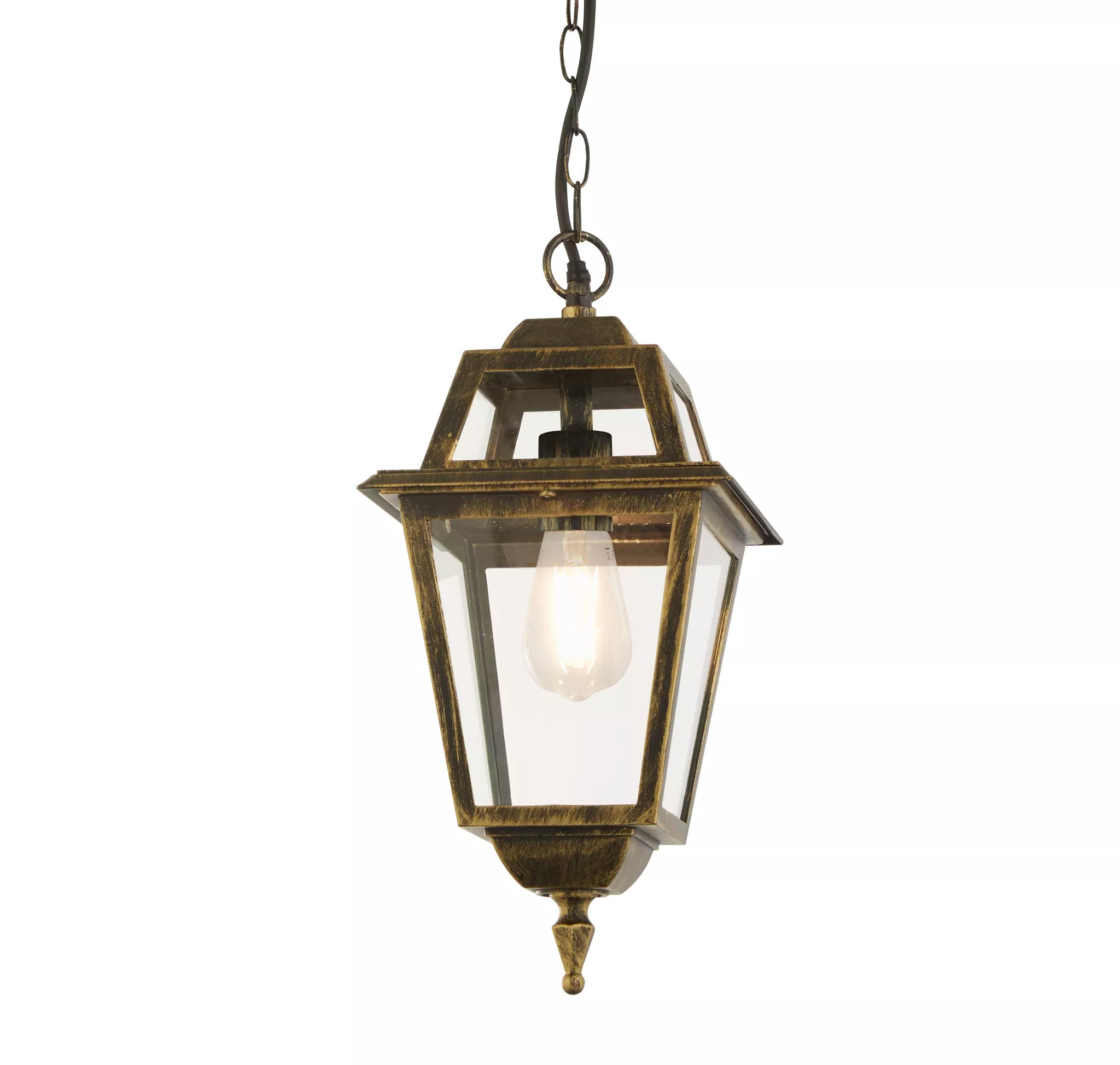 New Orleans Pendant Lantern- Black Gold & Glass,IP44