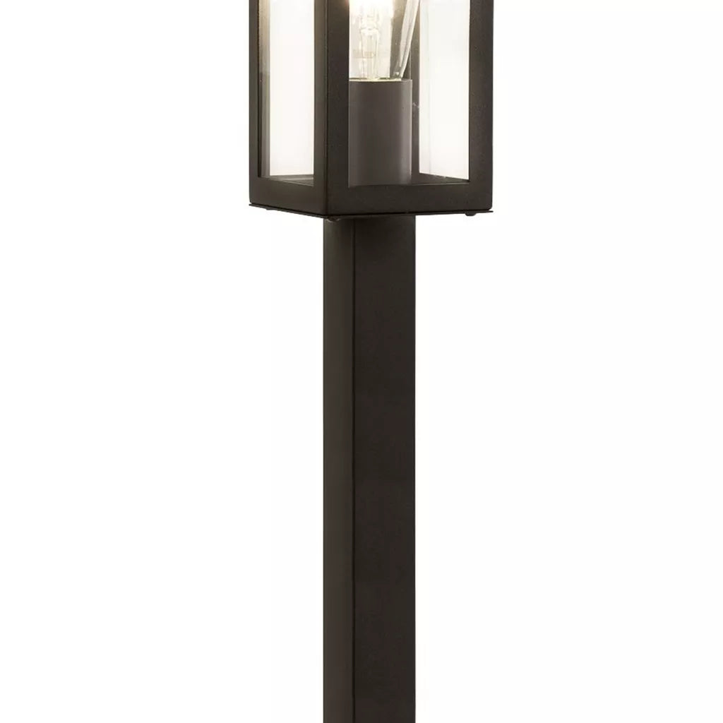 Box Outdoor Post - Black Metal & Clear Glass