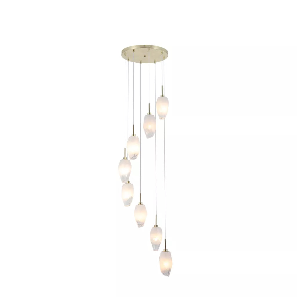Rocky 8Lt Multi Drop Cluster Light- Satin Brass Metal & Glass