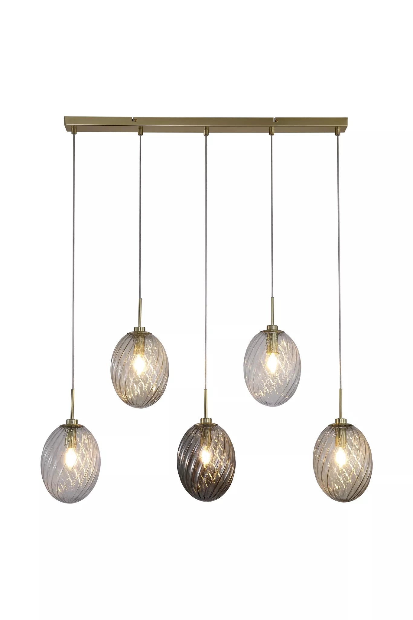 Whirl 3Lt/5Lt  Bar Pendant- Satin Brass w Multi Coloured Glass