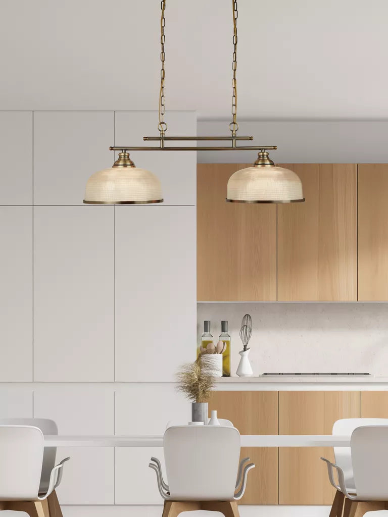 Bistro 2/3Lt Bar Pendant - Antique Brass/Silver & Holophane