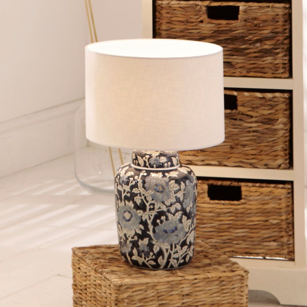 Fleur Blue Floral Ceramic Table Lamp - Cusack Lighting