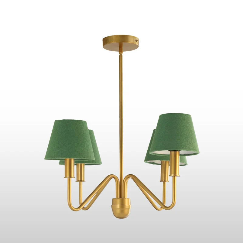 Celtic Four/Six Arm Brass Chandelier- Green/ White Shades