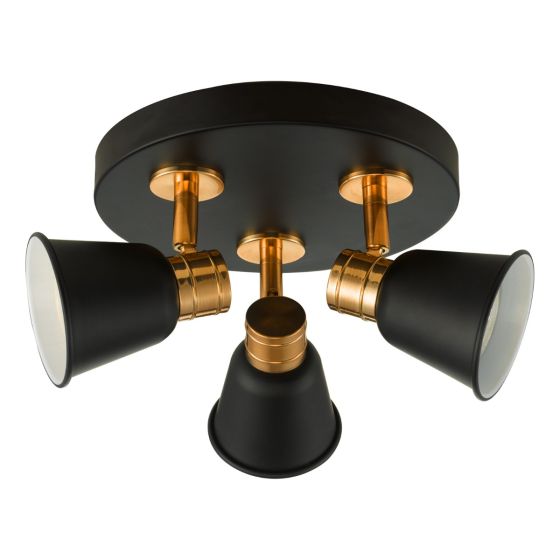 Fry 3Lt Plate Spotlight - Cream Polished Chrome/Black & Rose Gold