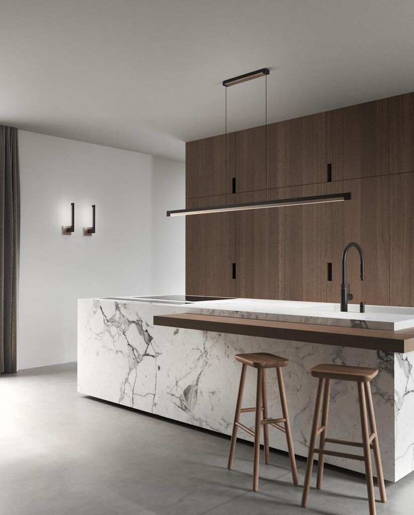 Inlay S1400/ S1900  Linear Pendant- Matt Black/Satin Gold & Silver