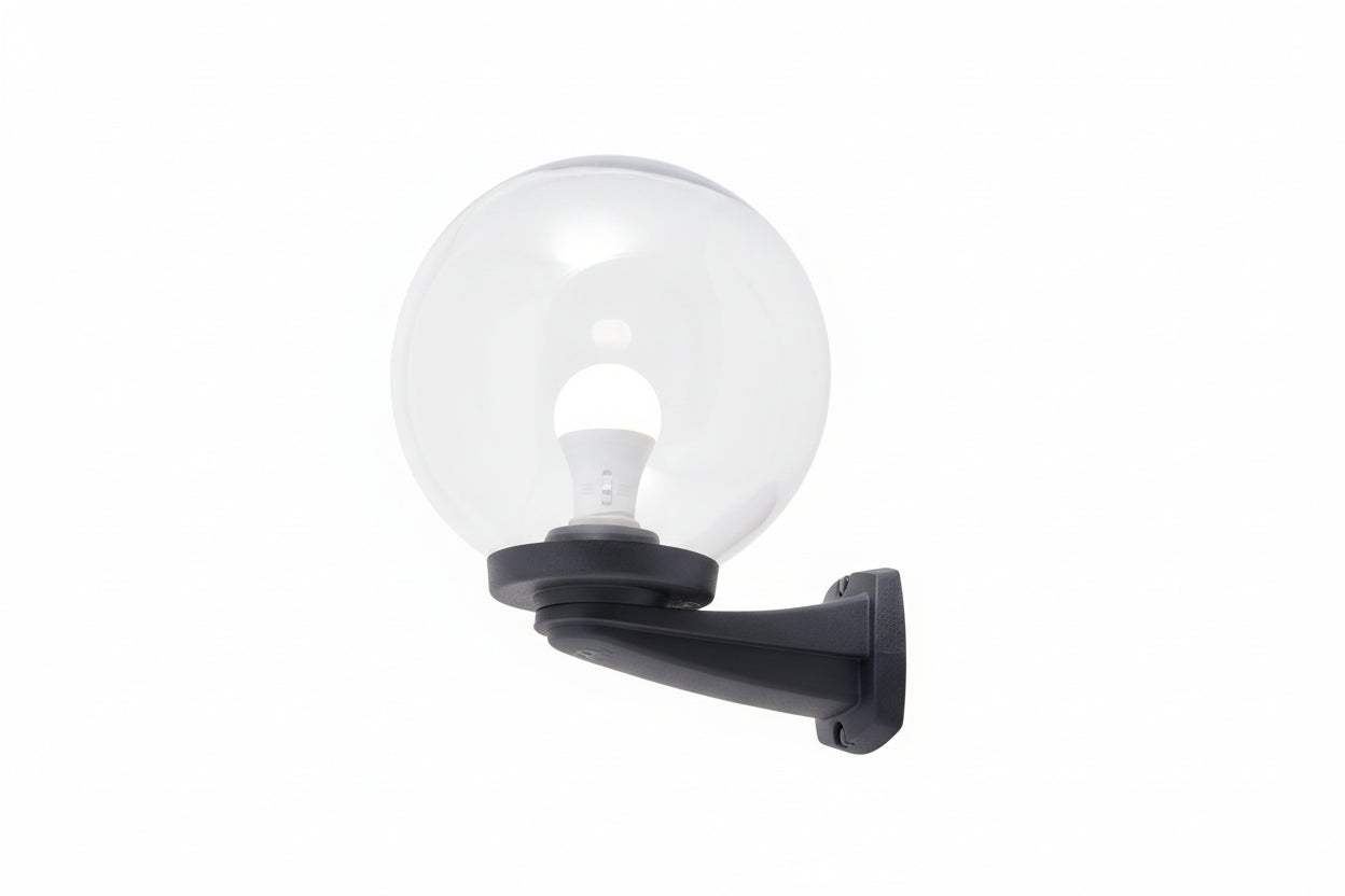 Nardo G250 Black/Grey Globe Wall Light IP55 - Opal/Clear