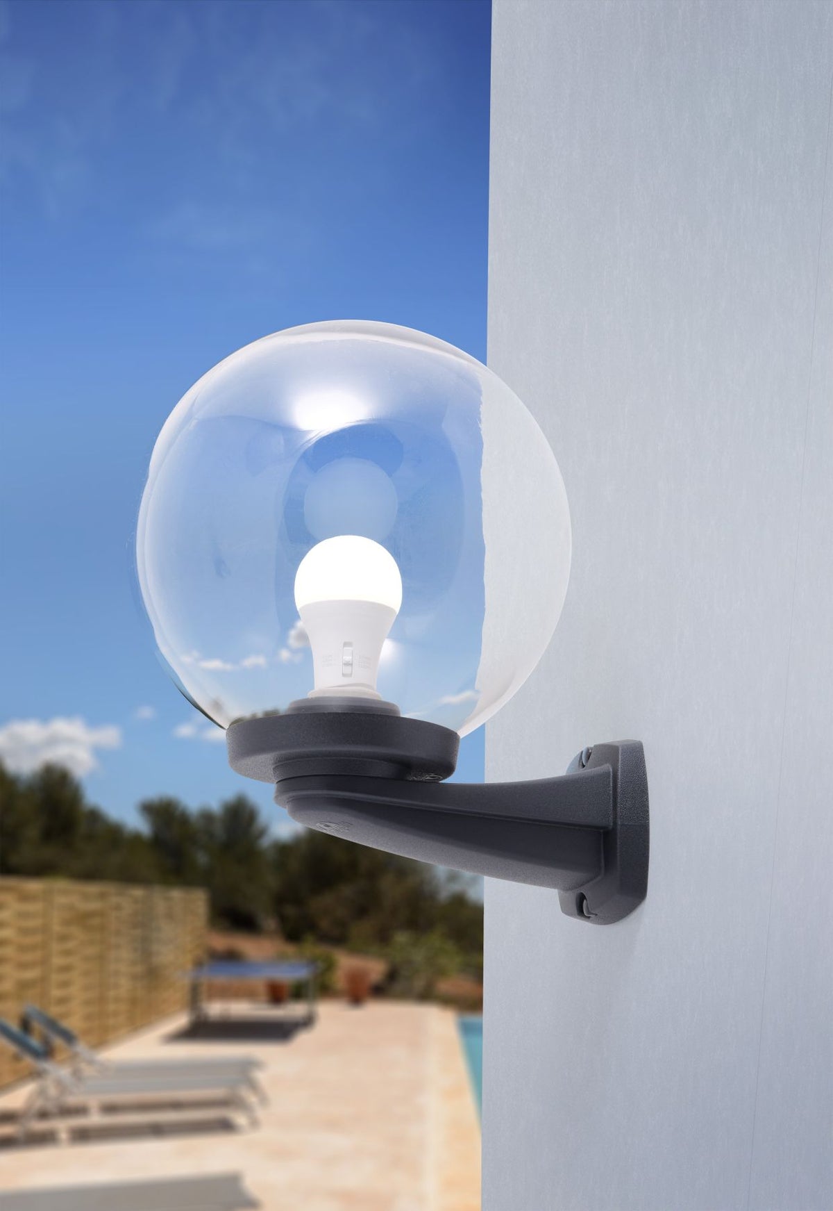 Nardo G250 Black/Grey Globe Wall Light IP55 - Opal/Clear