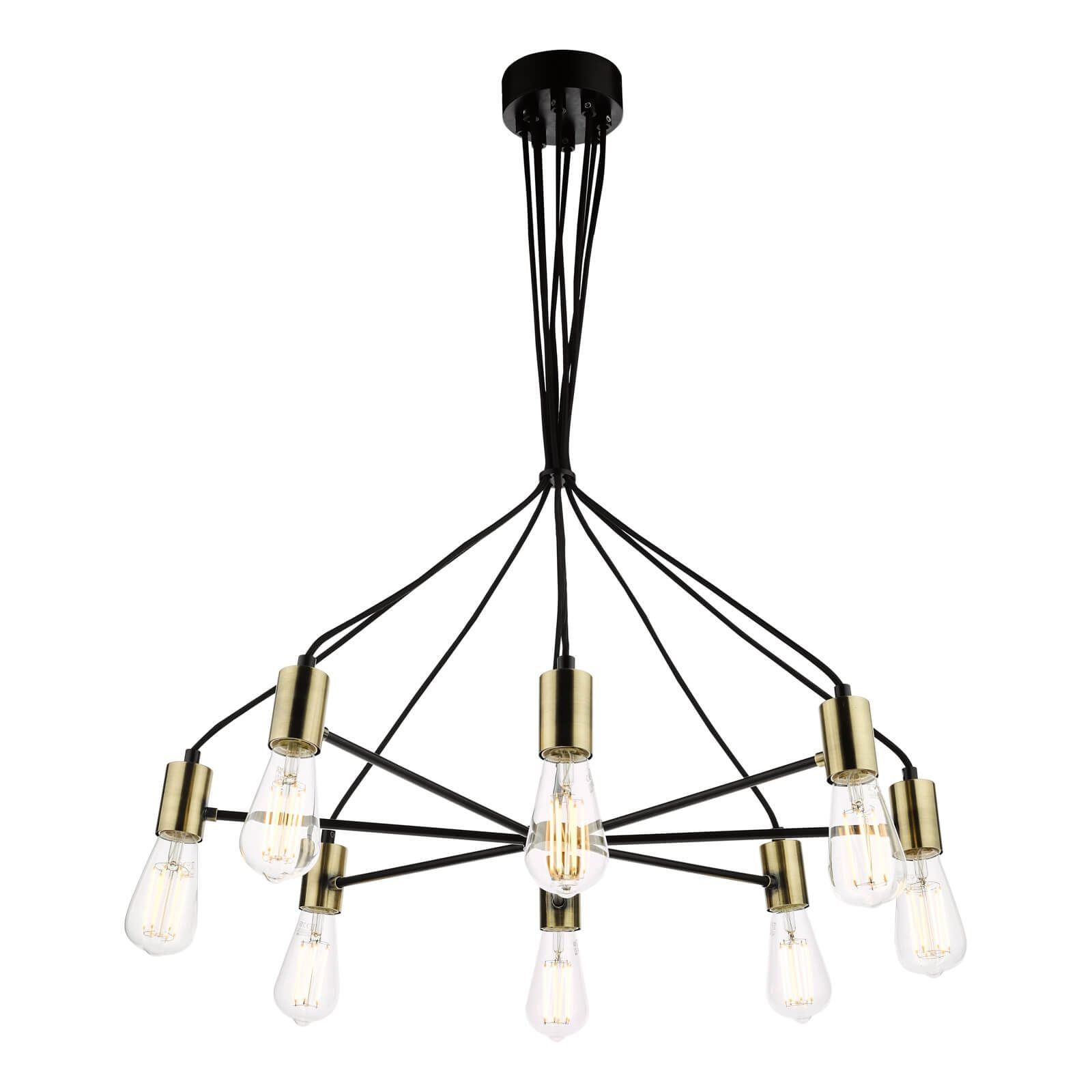 Dar Gabriel 8Lt Centre Ceiling Light - Satin Black & Antique Gold Finish, IP20