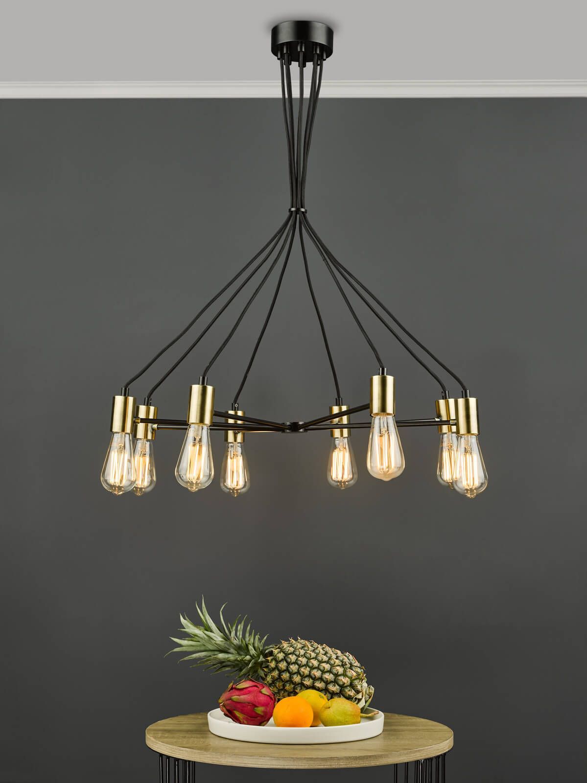 Dar Gabriel 8Lt Centre Ceiling Light - Satin Black & Antique Gold Finish, IP20