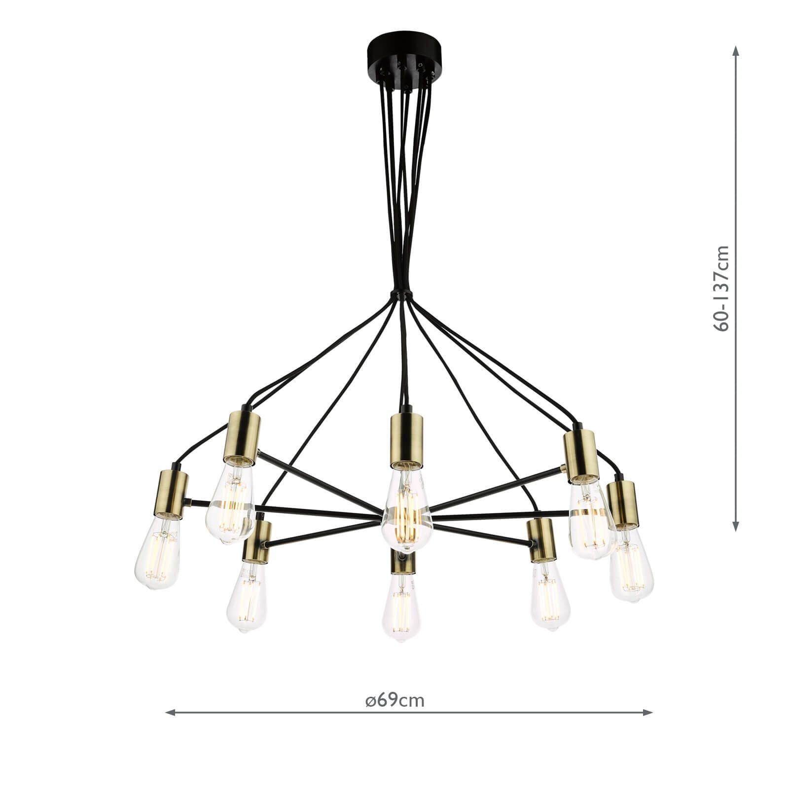 Dar Gabriel 8Lt Centre Ceiling Light - Satin Black & Antique Gold Finish, IP20