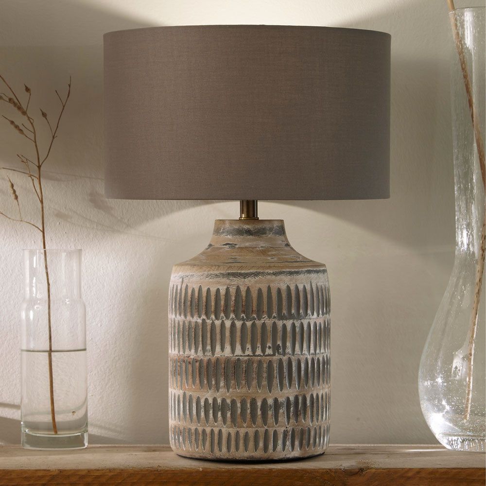 Galle Textured Table Lamp  - Base Only Grey Wash Wood