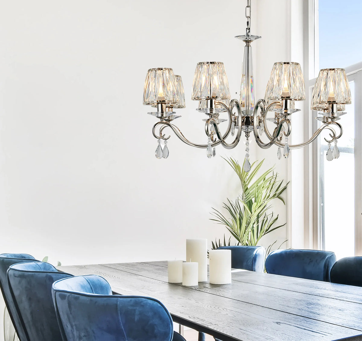 Gracey 4/6/8Lt Crystal Chandeliers- Various Finishes w Crystal Shades