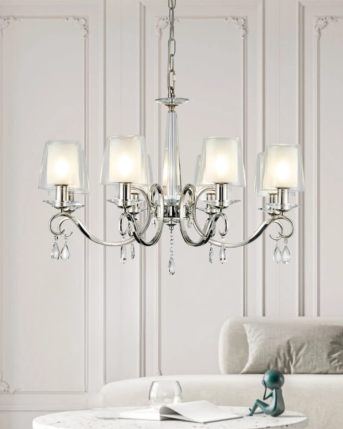 Gracey 4/6/8Lt Chandelier- Various Finishes with Glass Shades