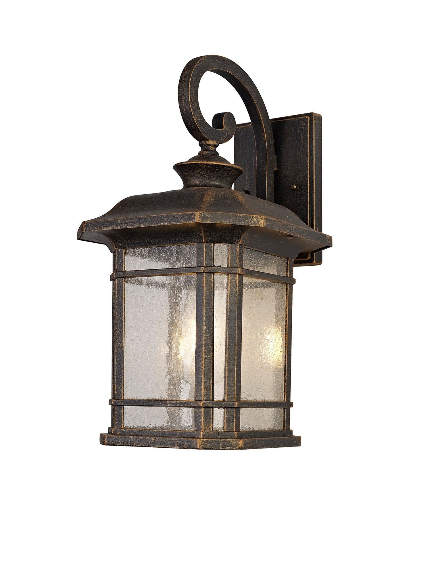 Gavyn Half Wall Lamp, 1 x E27, Brushed Black Gold/Seeded Glass, IP54, 2yrs Warranty