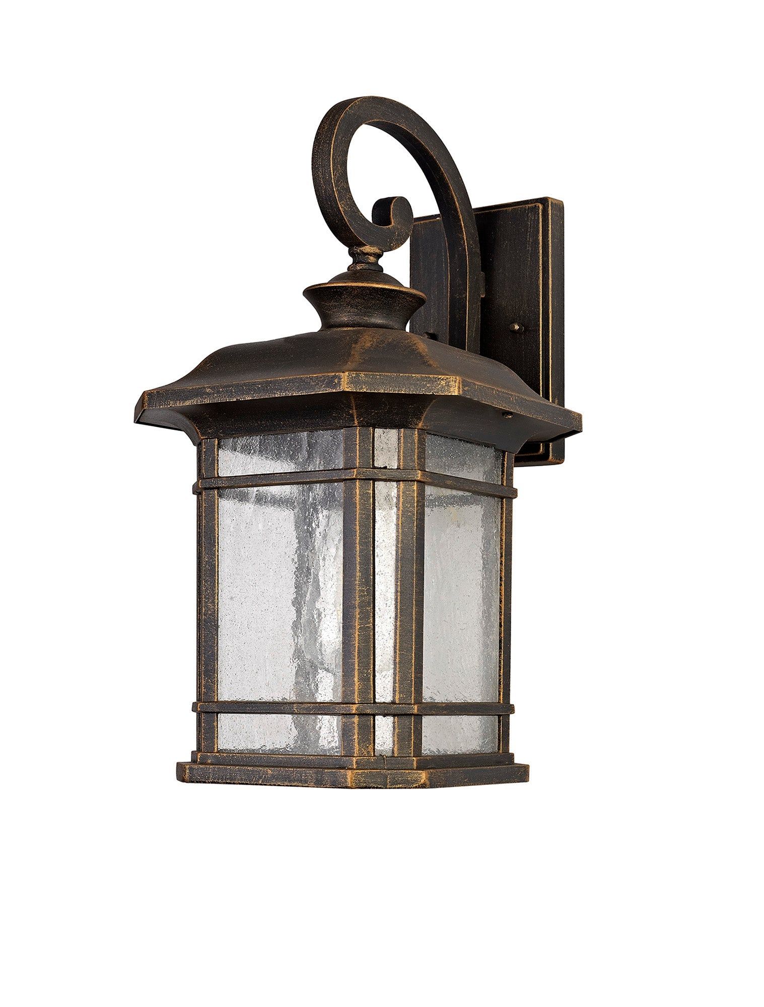 Gavyn Half Wall Lamp, 1 x E27, Brushed Black Gold/Seeded Glass, IP54, 2yrs Warranty