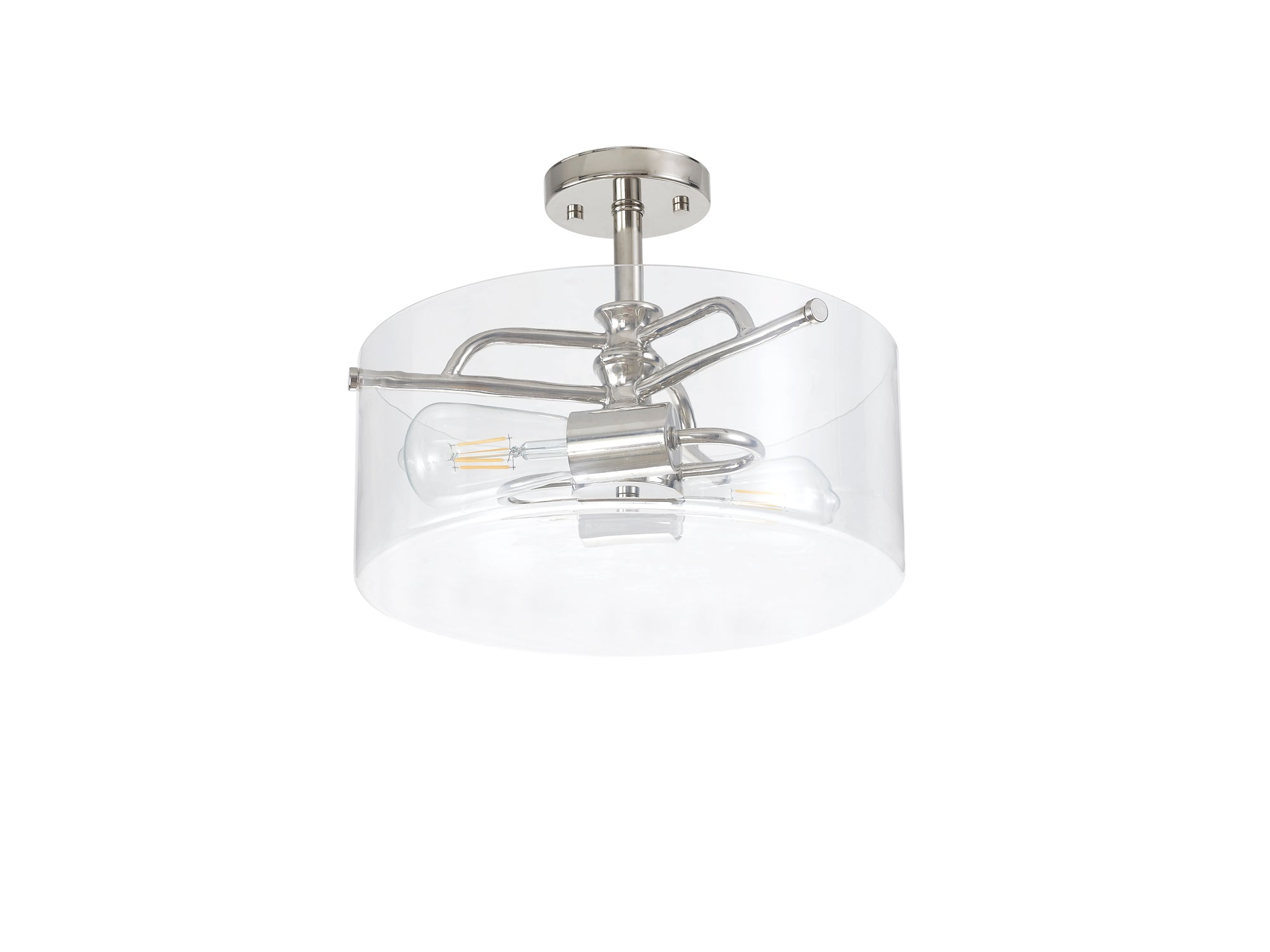 Genoa Semi Flush Ceiling Light, 2 Light E27, In Various Finishes &  Clear Glass