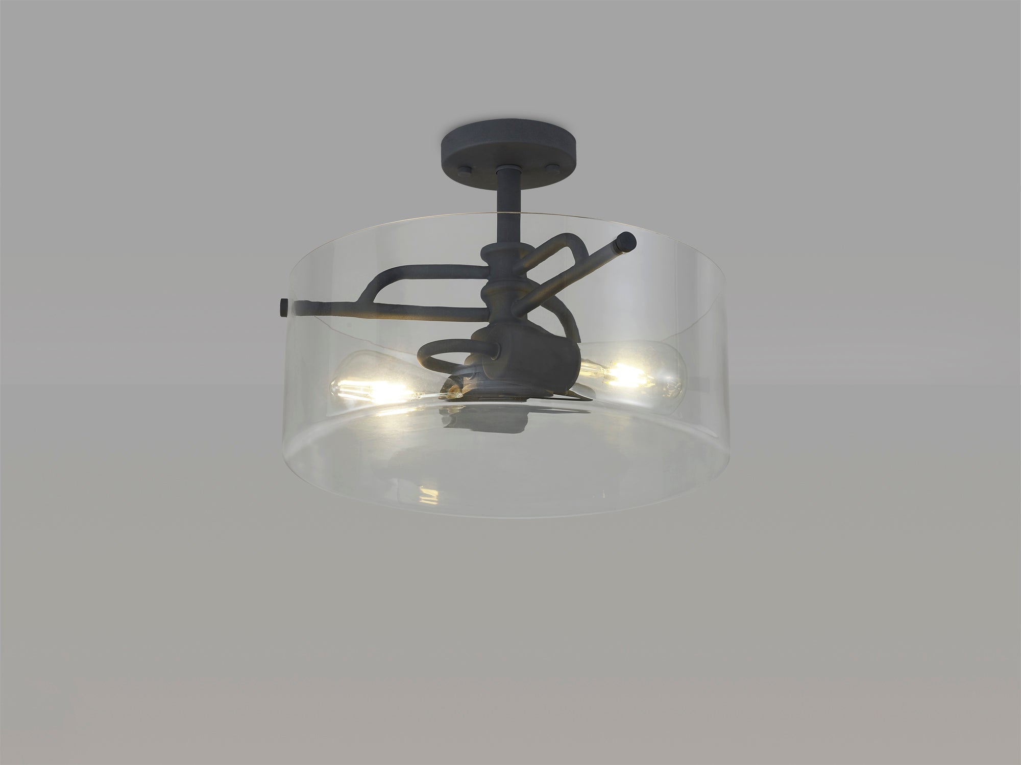 Genoa Semi Flush Ceiling Light, 2 Light E27, In Various Finishes &  Clear Glass