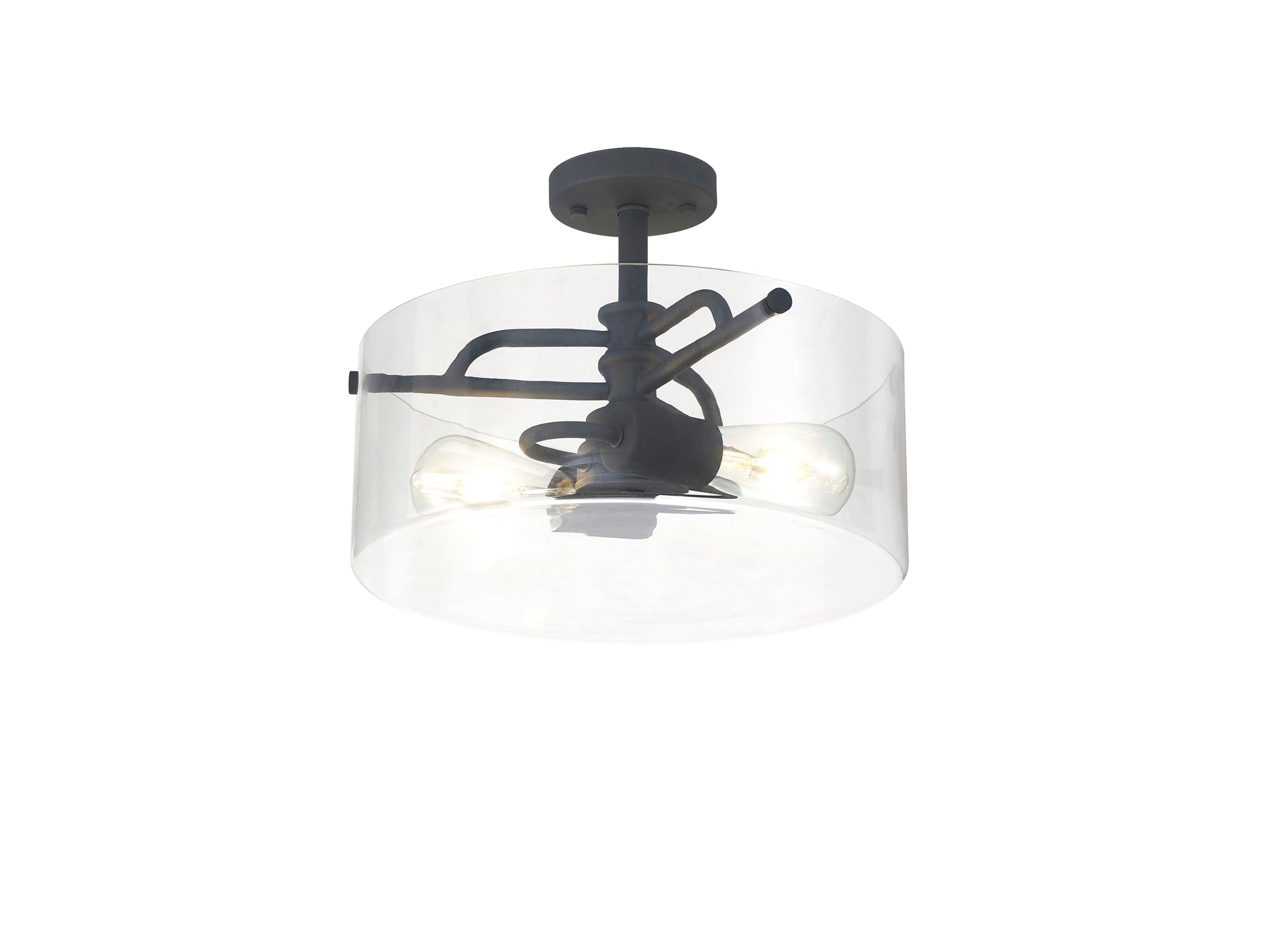 Genoa Semi Flush Ceiling Light, 2 Light E27, In Various Finishes &  Clear Glass