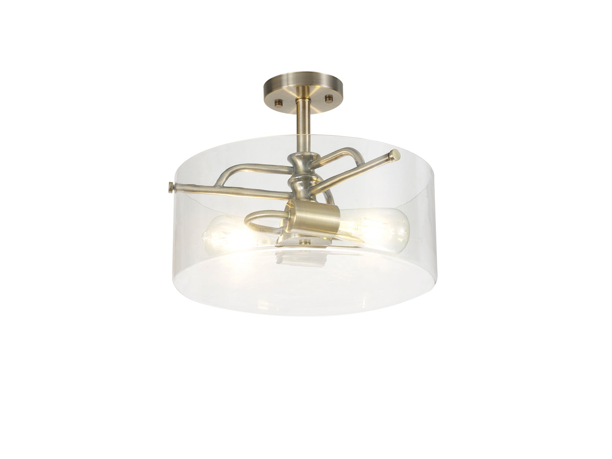 Genoa Semi Flush Ceiling Light, 2 Light E27, In Various Finishes &  Clear Glass