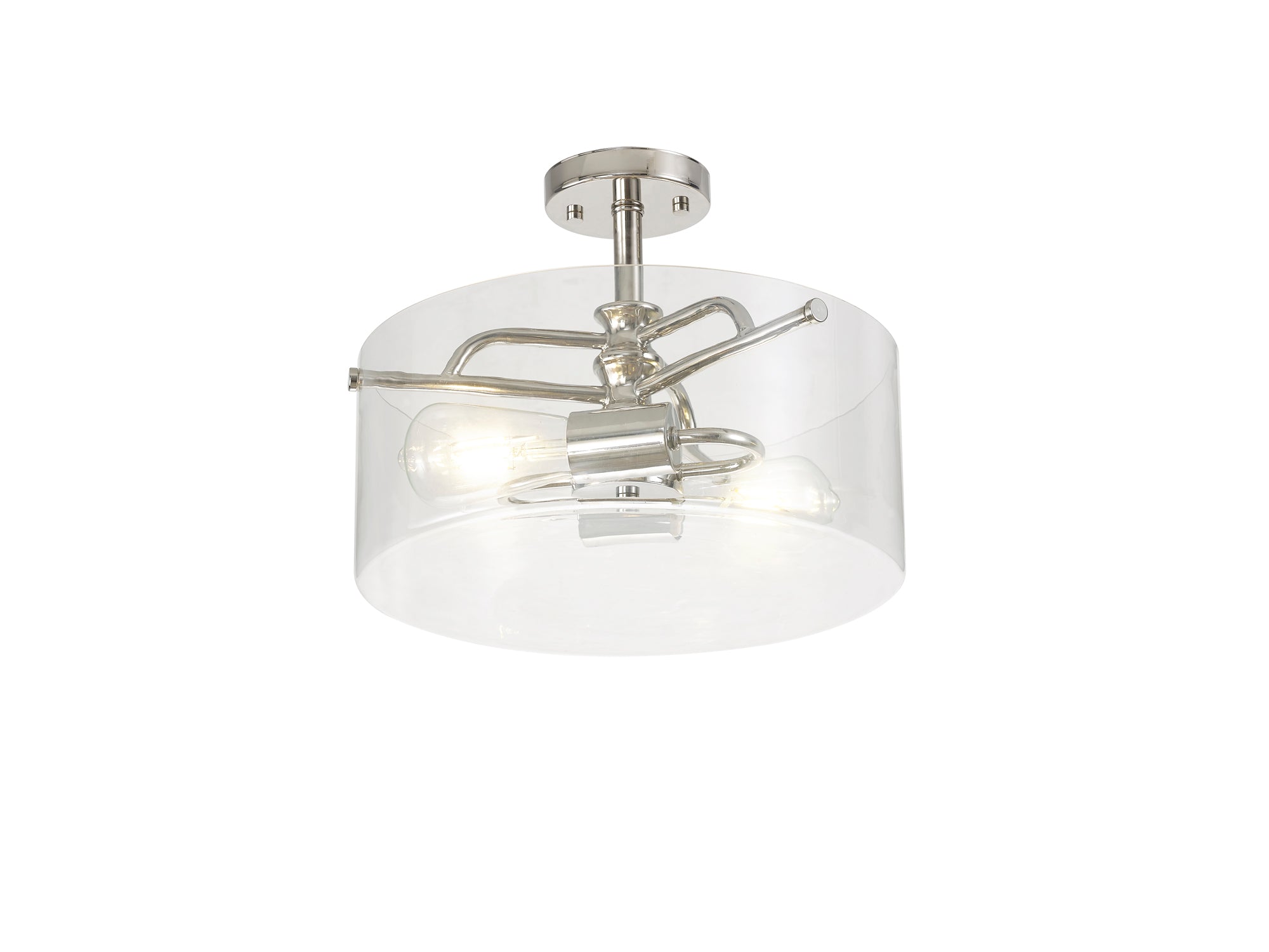 Genoa Semi Flush Ceiling Light, 2 Light E27, In Various Finishes &  Clear Glass