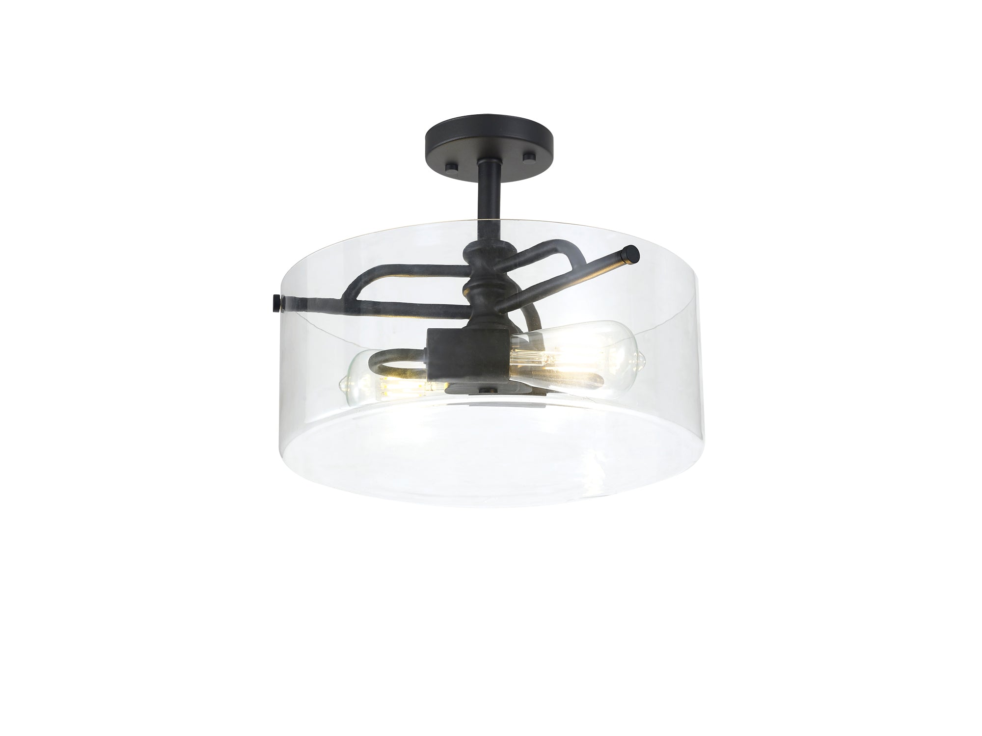 Genoa Semi Flush Ceiling Light, 2 Light E27, In Various Finishes &  Clear Glass