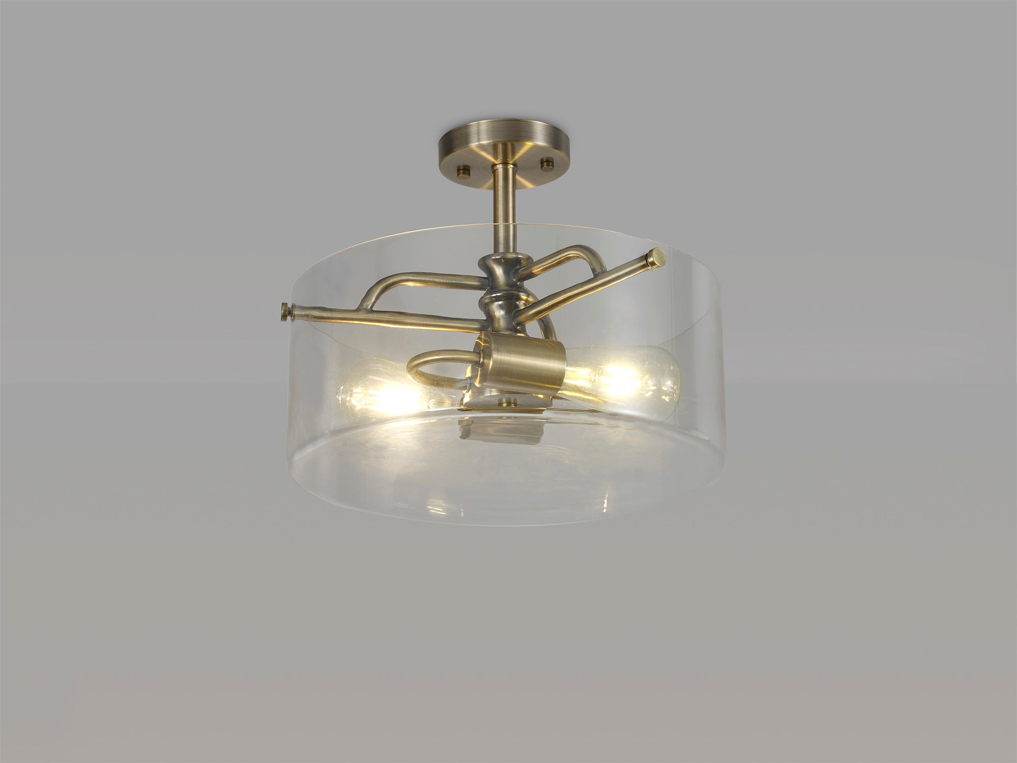 Genoa Semi Flush Ceiling Light, 2 Light E27, In Various Finishes &  Clear Glass