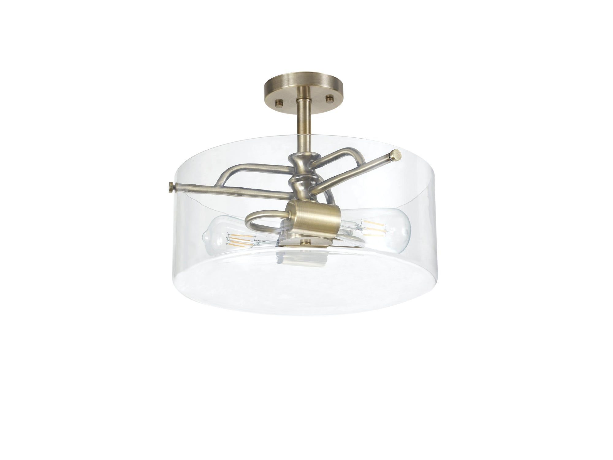 Genoa Semi Flush Ceiling Light, 2 Light E27, In Various Finishes &  Clear Glass