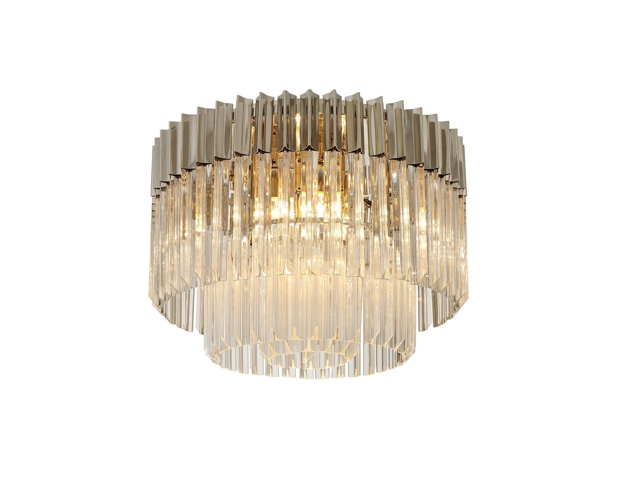 Georgia 7/12lt Round Flush Ceiling Light, Brass/Clear or Polished Nickel/Clear