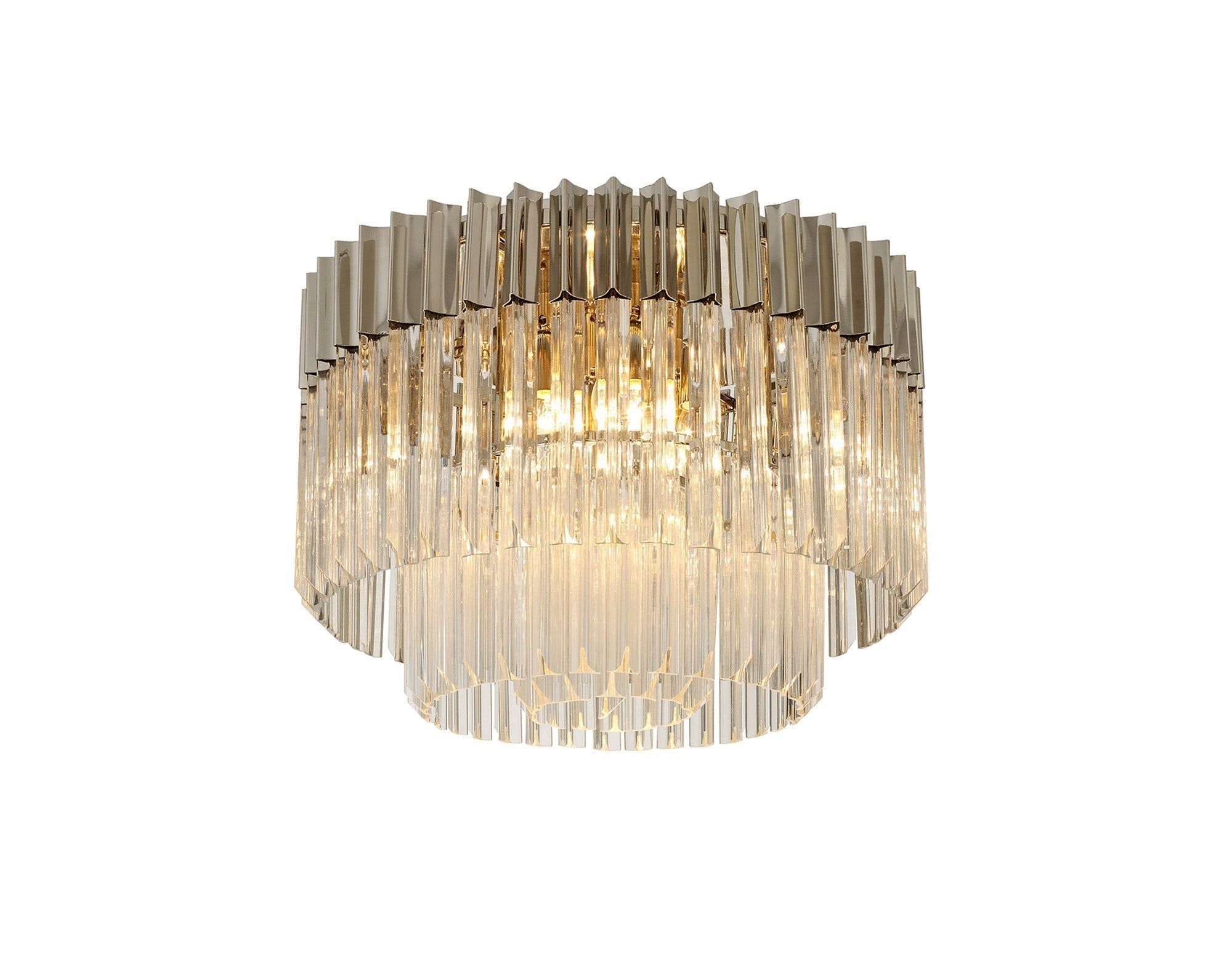 Georgia 7/12lt Round Crystal Flush Ceiling Light, Matt Black/Brass/Polished Nickel