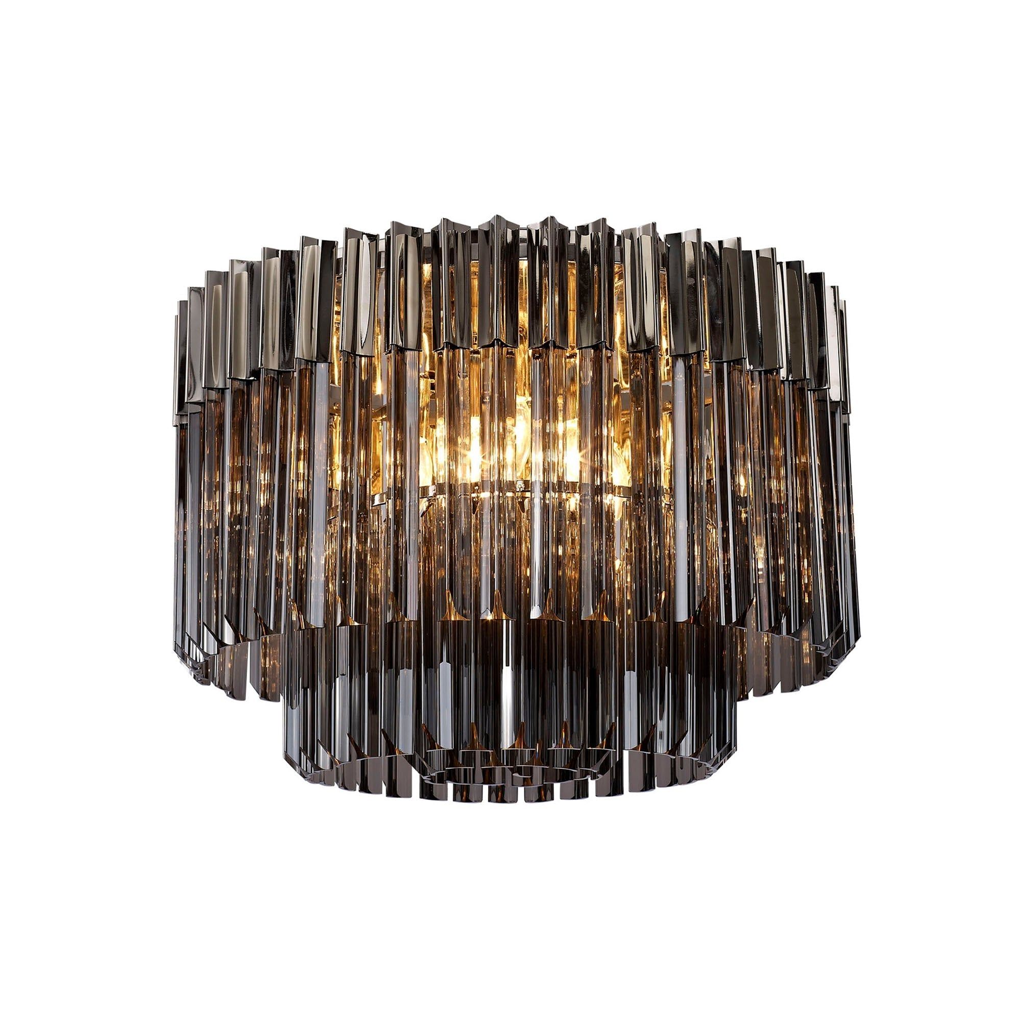 Georgia 7/12lt Round Crystal Flush Ceiling Light, Matt Black/Brass/Polished Nickel