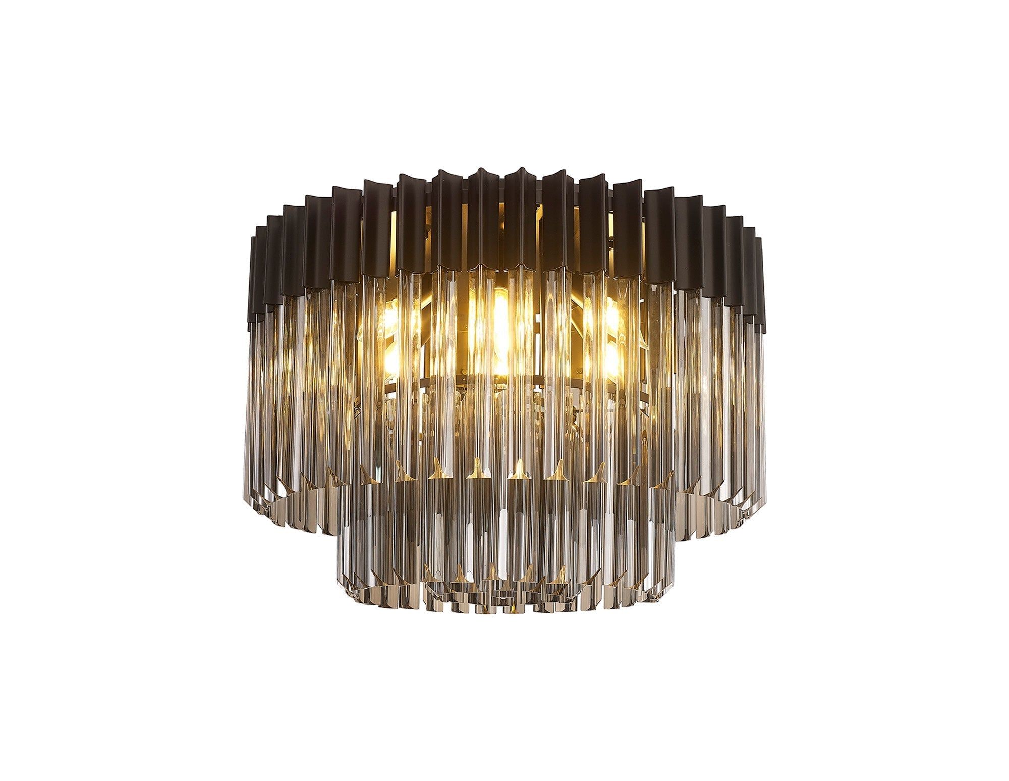 Georgia 7/12lt Round Crystal Flush Ceiling Light, Matt Black/Brass/Polished Nickel