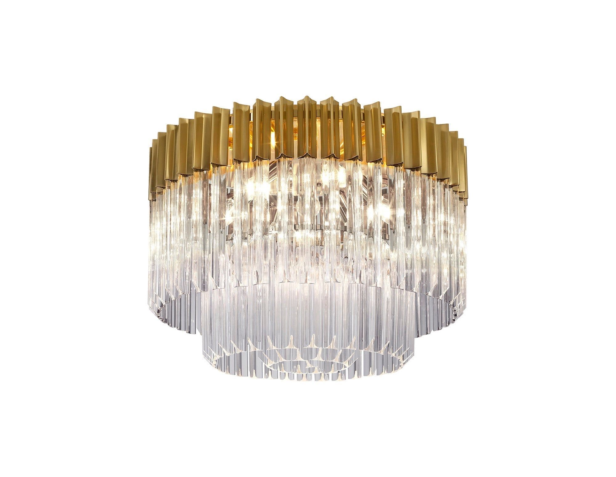 Georgia 7/12lt Round Flush Ceiling Light, Brass/Clear or Polished Nickel/Clear