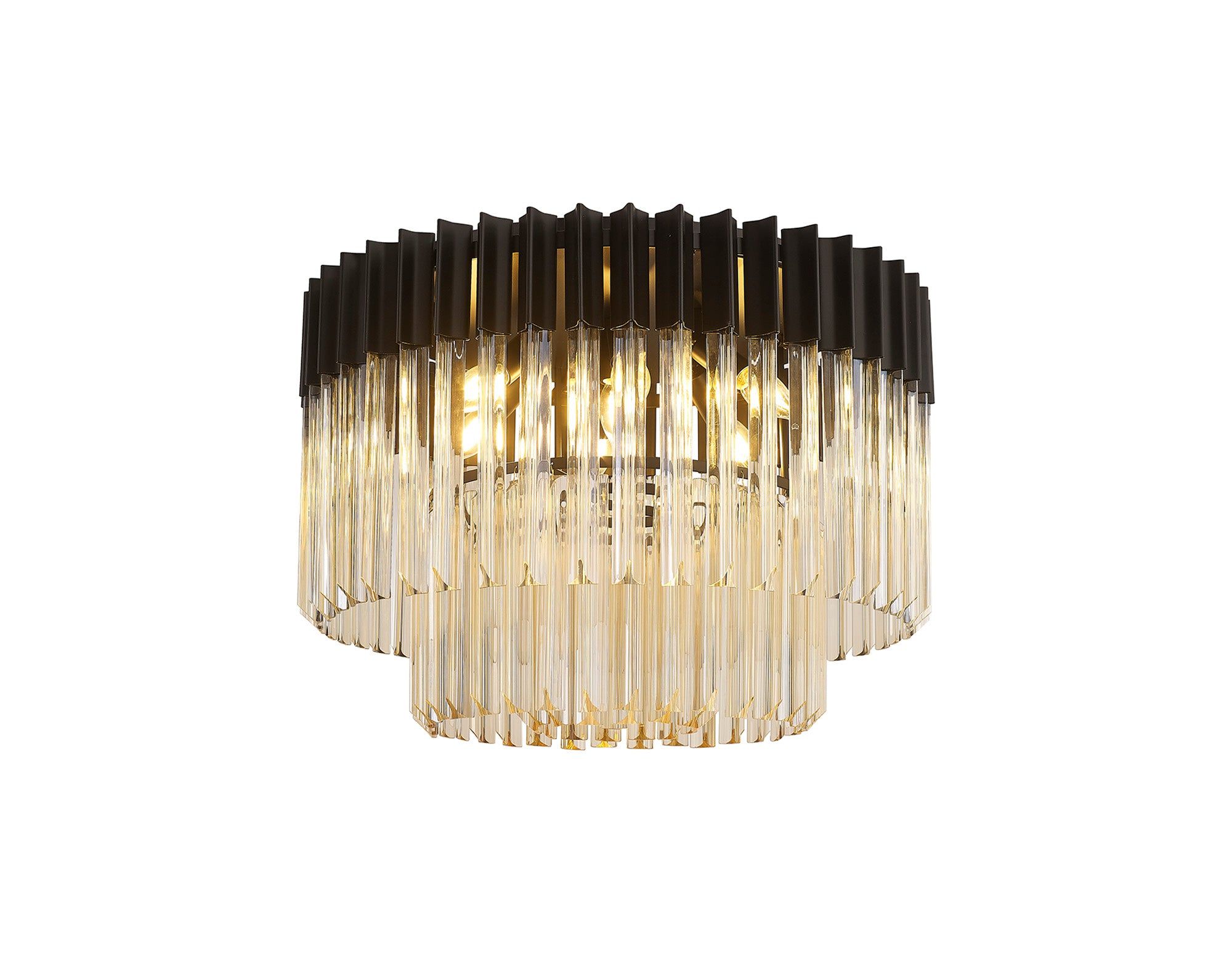 Georgia 7/12lt Round Crystal Flush Ceiling Light, Matt Black/Brass/Polished Nickel