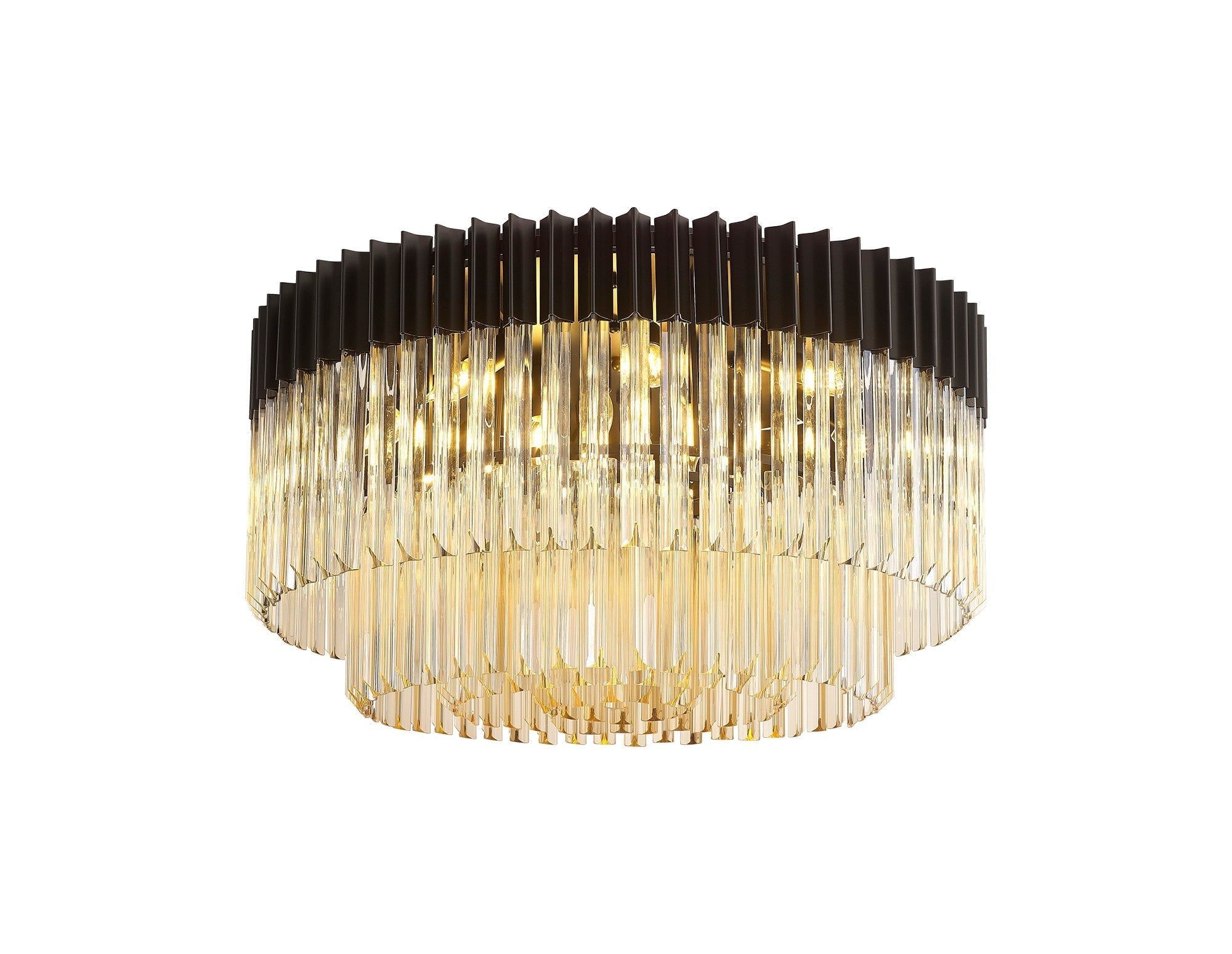 Georgia 7/12lt Round Crystal Flush Ceiling Light, Matt Black/Brass/Polished Nickel