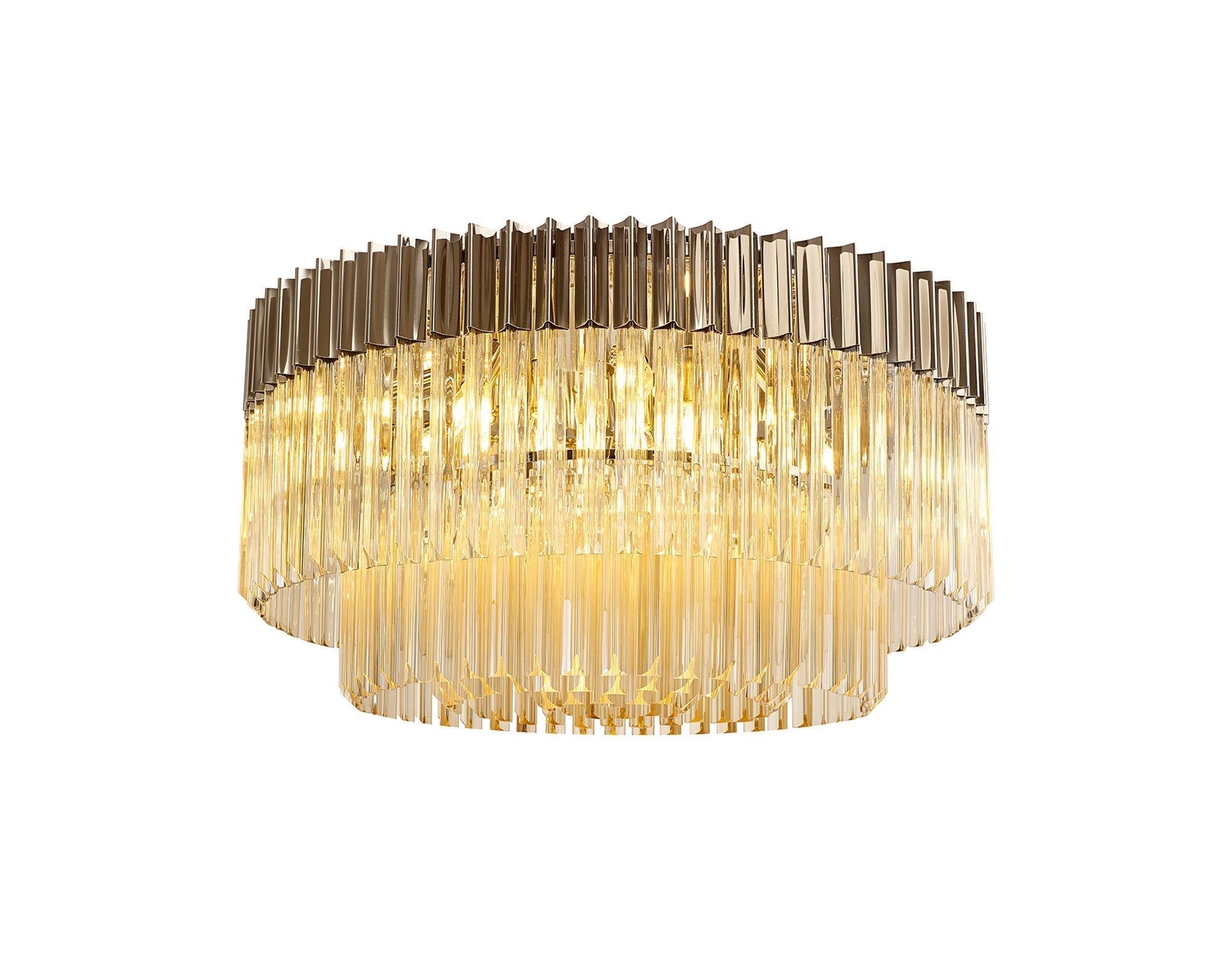 Georgia 7/12lt Round Crystal Flush Ceiling Light, Matt Black/Brass/Polished Nickel