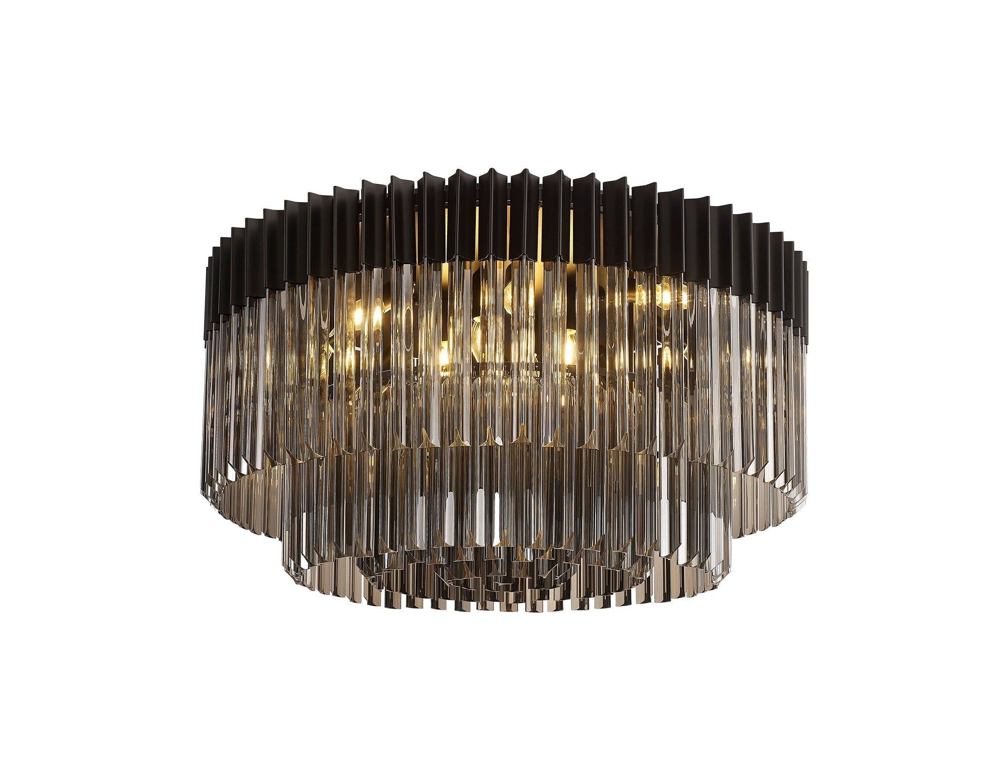 Georgia 7/12lt Round Crystal Flush Ceiling Light, Matt Black/Brass/Polished Nickel