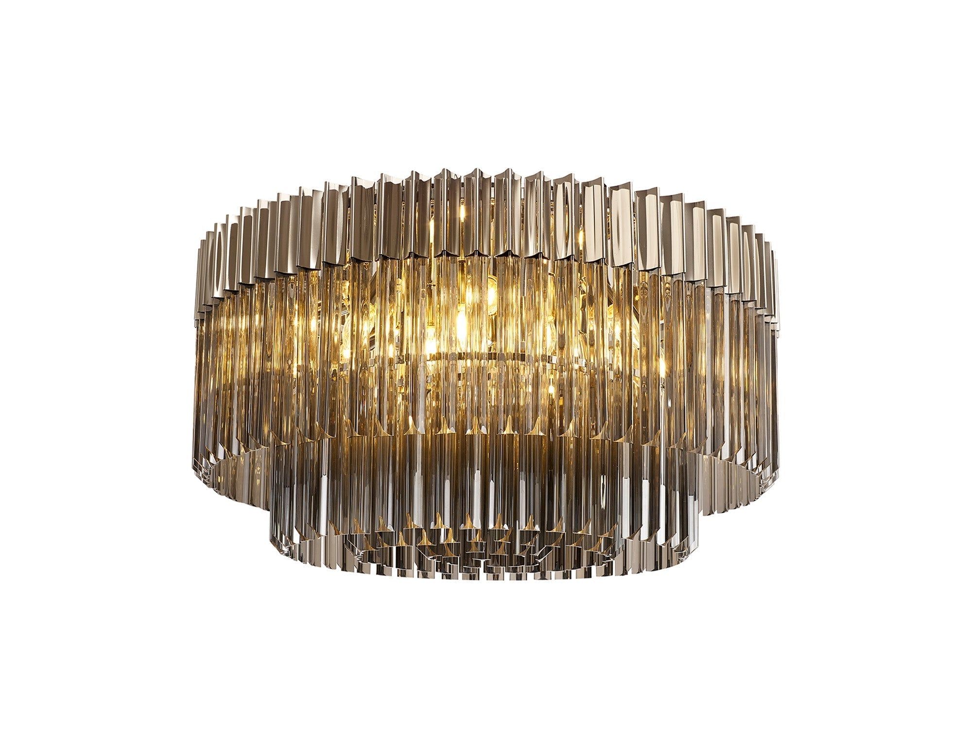 Georgia 7/12lt Round Crystal Flush Ceiling Light, Matt Black/Brass/Polished Nickel