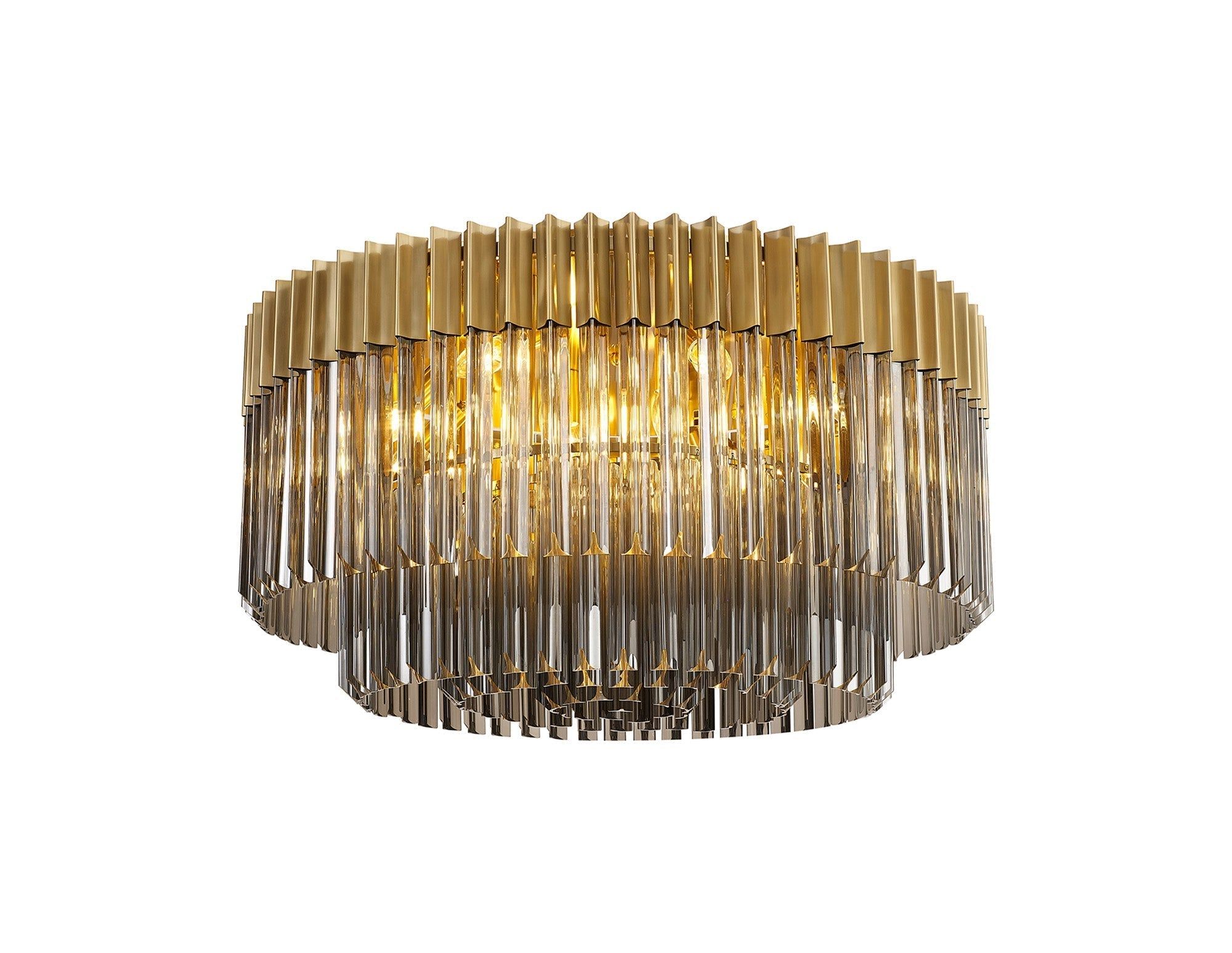 Georgia 7/12lt Round Crystal Flush Ceiling Light, Matt Black/Brass/Polished Nickel