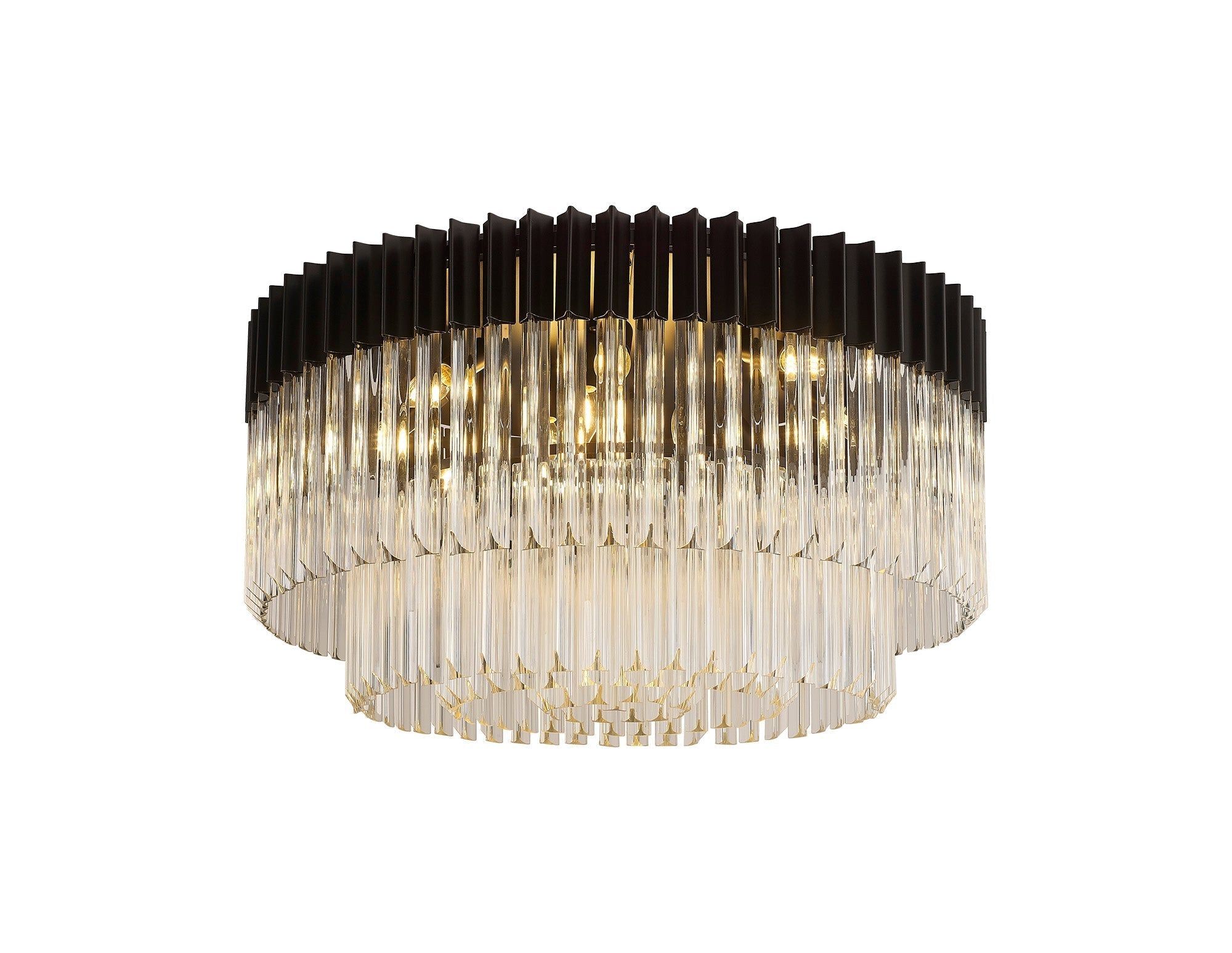 Georgia 7/12lt Round Crystal Flush Ceiling Light, Matt Black/Brass/Polished Nickel