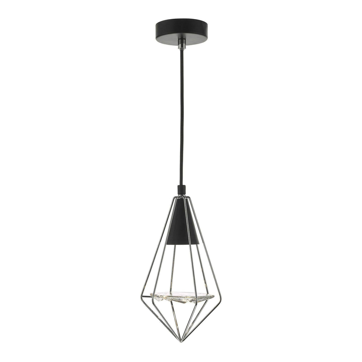 Dar Gianni 1 Light Pendant Black, Polished Chrome & Glass - Cusack Lighting