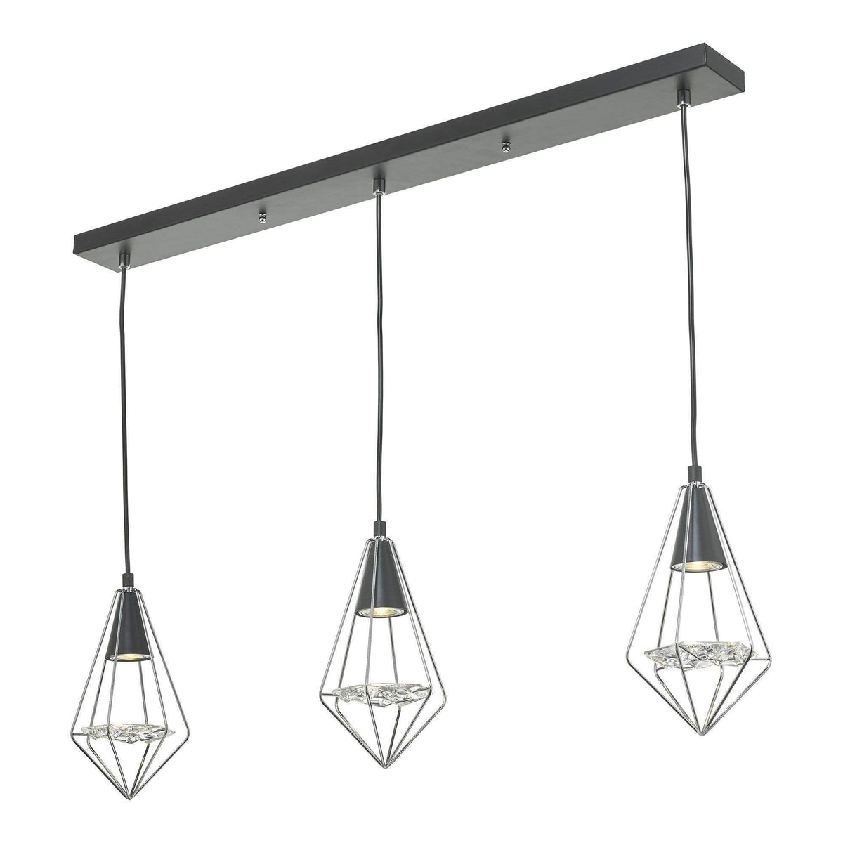 Dar Gianni 3 Light Fitting Black, Polished Chrome & Glass - Cusack Lighting