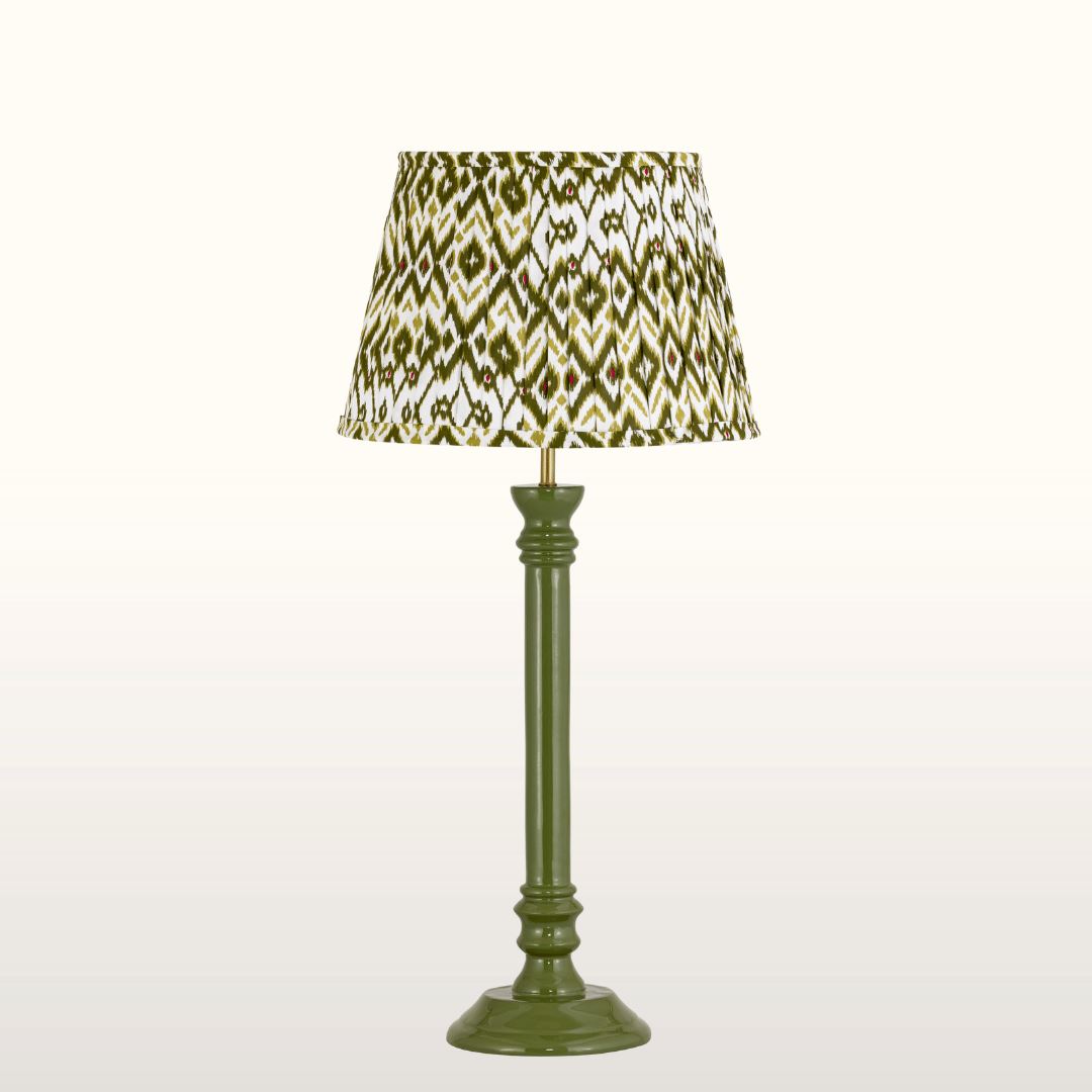 Green Enamel Table Lamp- Natural/ Green Lampshades