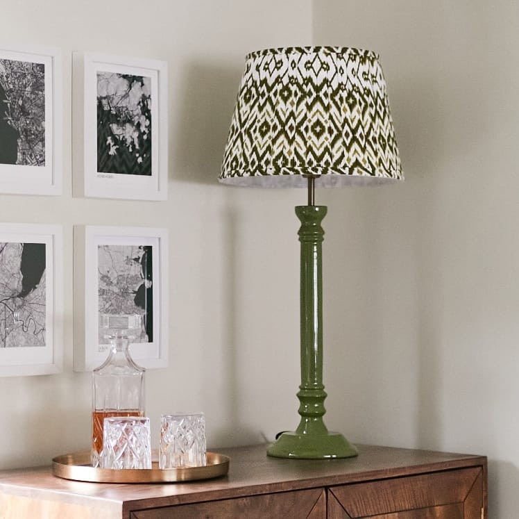 Green Enamel Table Lamp- Natural/ Green Lampshades